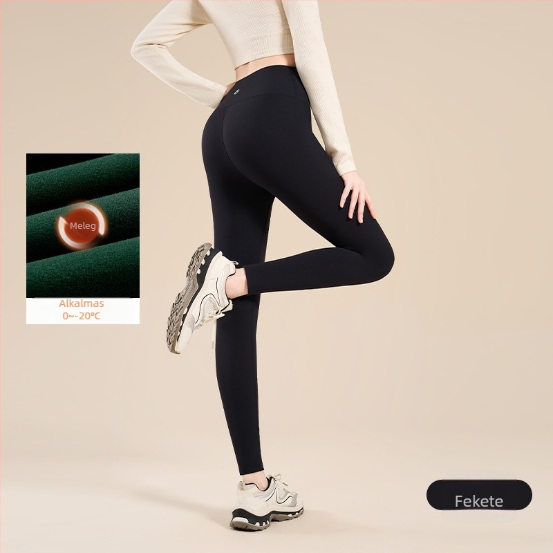 Nylonból készült fleece-lapolt termosz leggings, magas elasztikusság, vast anyag, geometriai minta