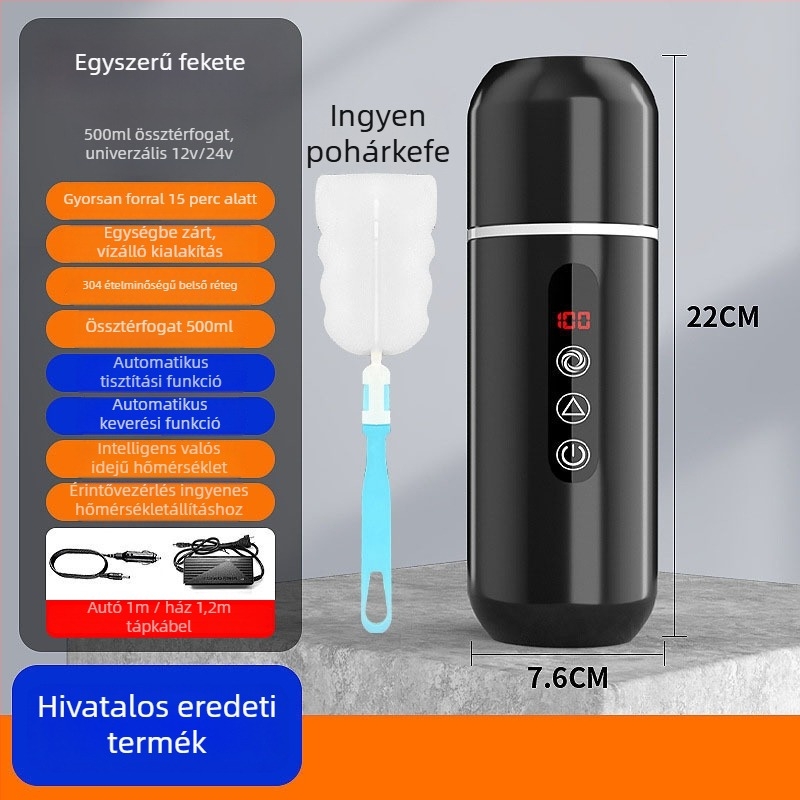 Autóba szerelt masszírozó elektromos vízmelegítő pohár, szigetelés, canvas anyag, teljesítmény 1W