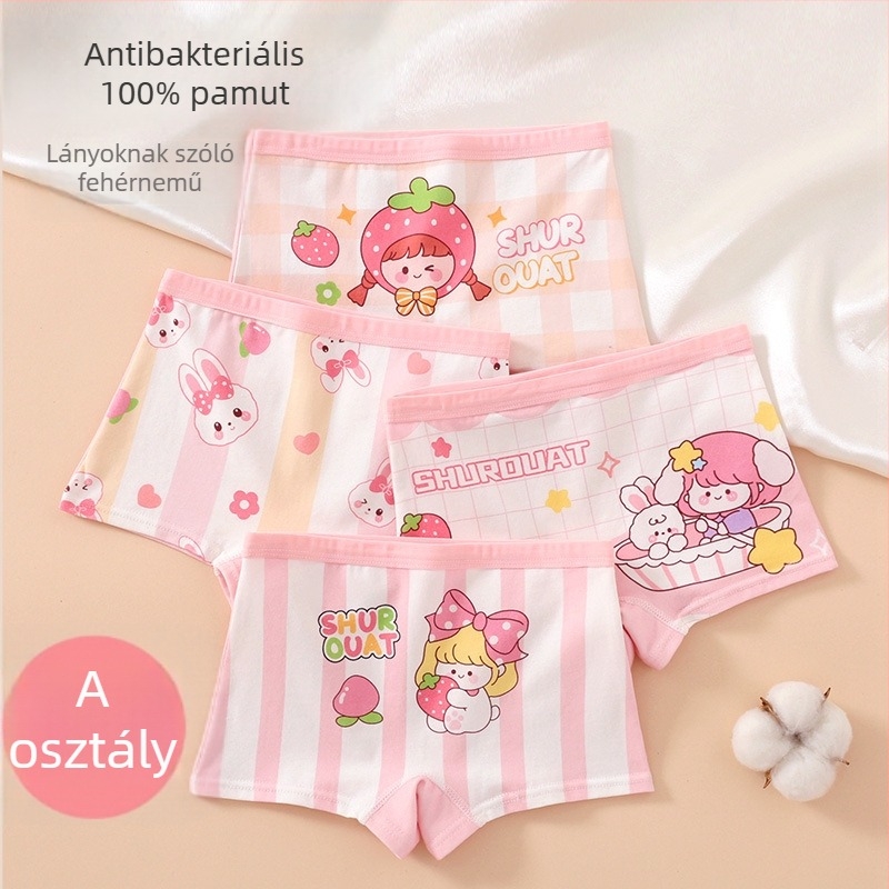 Lányoknak készült pamut alsónemű, antibakteriális, 95% pamut, biztonsági osztály A, modell K-29