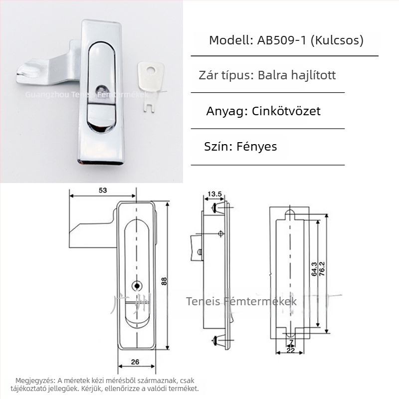 Tenace AB509 cinkötvözet rugós zár elosztó szekrényekhez
