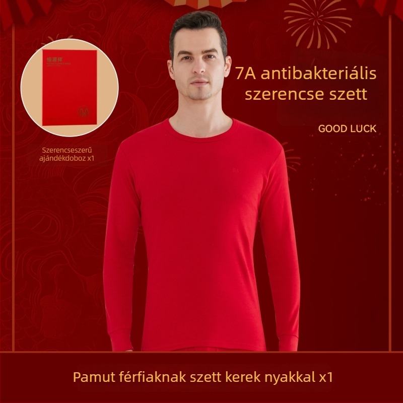 Férfi termikus alsó-felső készlet, 100% pamut, antibakteriális, háromrétegű, extrán vastag 501–600 g/m², hosszú ujjú felső, egylinés gallér, nadrágokkal együtt