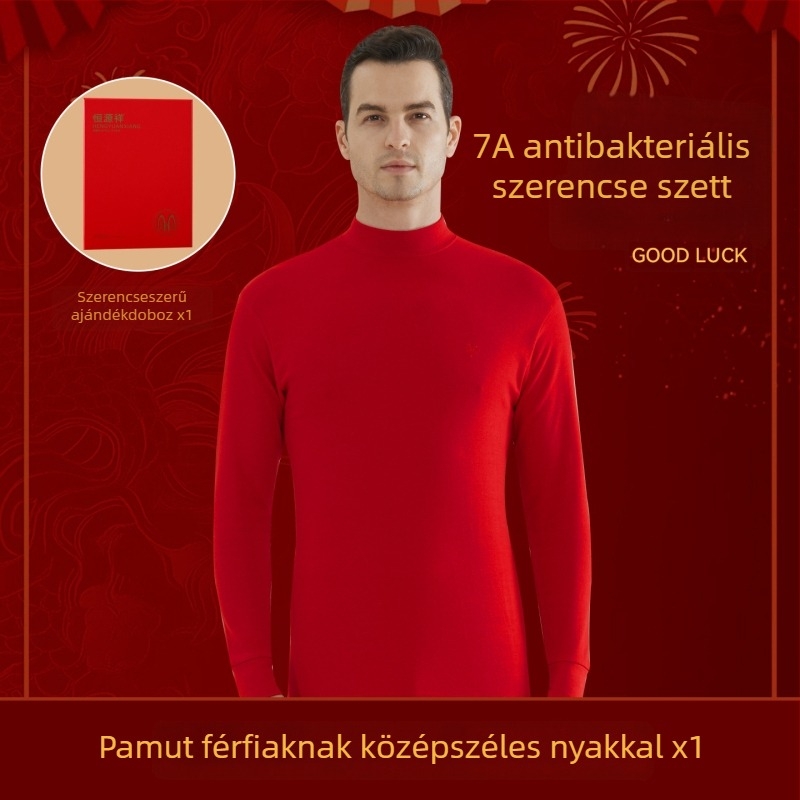 Férfi termikus alsó-felső készlet, 100% pamut, antibakteriális, háromrétegű, extrán vastag 501–600 g/m², hosszú ujjú felső, egylinés gallér, nadrágokkal együtt