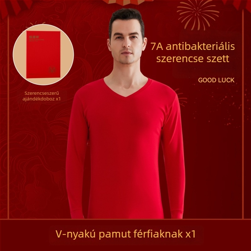 Férfi termikus alsó-felső készlet, 100% pamut, antibakteriális, háromrétegű, extrán vastag 501–600 g/m², hosszú ujjú felső, egylinés gallér, nadrágokkal együtt