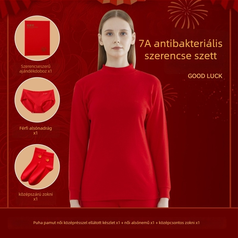 Férfi termikus alsó-felső készlet, 100% pamut, antibakteriális, háromrétegű, extrán vastag 501–600 g/m², hosszú ujjú felső, egylinés gallér, nadrágokkal együtt