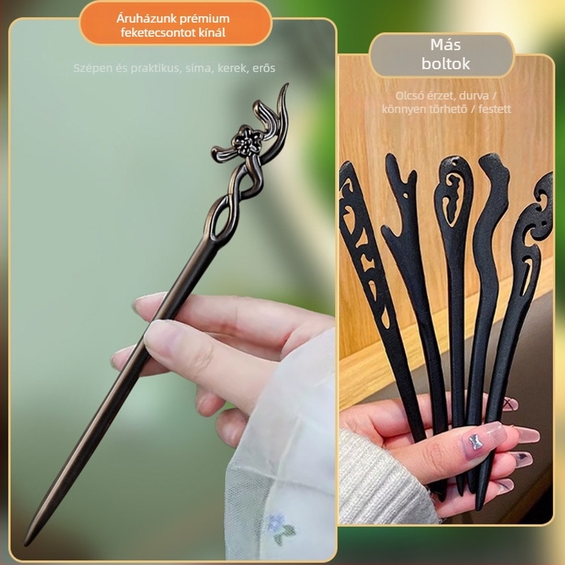 Hajtű fa gravírozott kínai stílusú szilvavirág motívummal (Anyag: Fa; Stílus: Kínai; Feldolgozás: Gravírozás; Forma: Virágok)