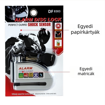 Riasztó tárcsafék-zár elektromos kerékpárhoz és motorkerékpárhoz, DF 8308, Anyag: cink-ötvözet, réz, Tömeg: 0,51 kg