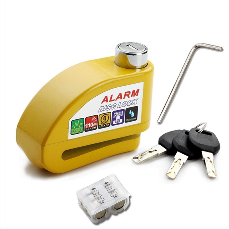 Riasztó tárcsafék-zár elektromos kerékpárhoz és motorkerékpárhoz, DF 8308, Anyag: cink-ötvözet, réz, Tömeg: 0,51 kg