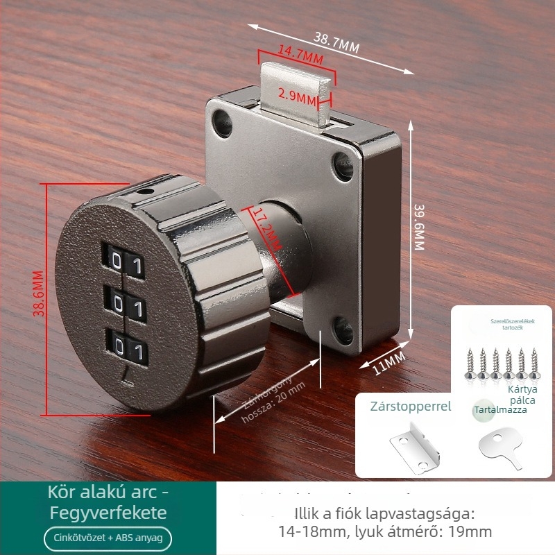 Fiókok és szekrények jelszavas zár — anyag: cinkötvözet + ABS; modell: jelszavas zár; alkalmazás: fiókok, szekrények, tárolók, iratszekrények; típus: számkód; nyitás: jelszó