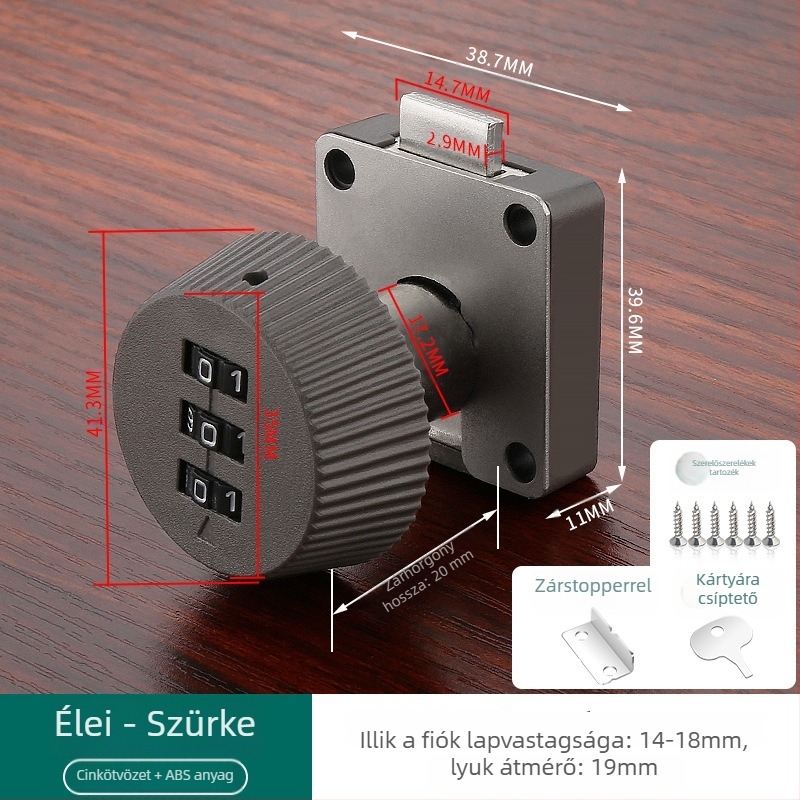 Fiókok és szekrények jelszavas zár — anyag: cinkötvözet + ABS; modell: jelszavas zár; alkalmazás: fiókok, szekrények, tárolók, iratszekrények; típus: számkód; nyitás: jelszó