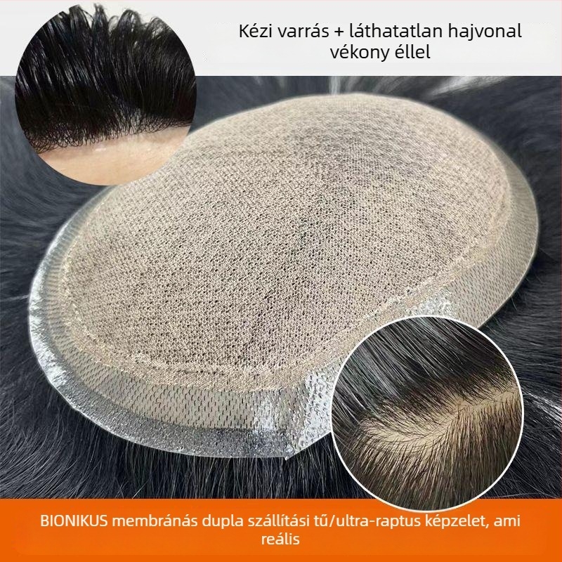 Férfi paróka – valós emberi haj, korona patch, zökkenőmentes hatás, természetes megjelenés, nem festhető