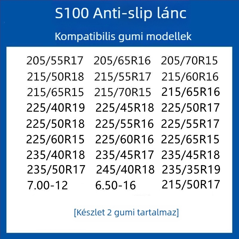 Gumi csúszásgátló kerékcsík autókhoz, SUV-khez és kisbuszokhoz — univerzális, körülbelül 4 kg, telepítés támogatott, illeszkedik 205/55R16, 235/55R18, 225/65R17 méretekhez