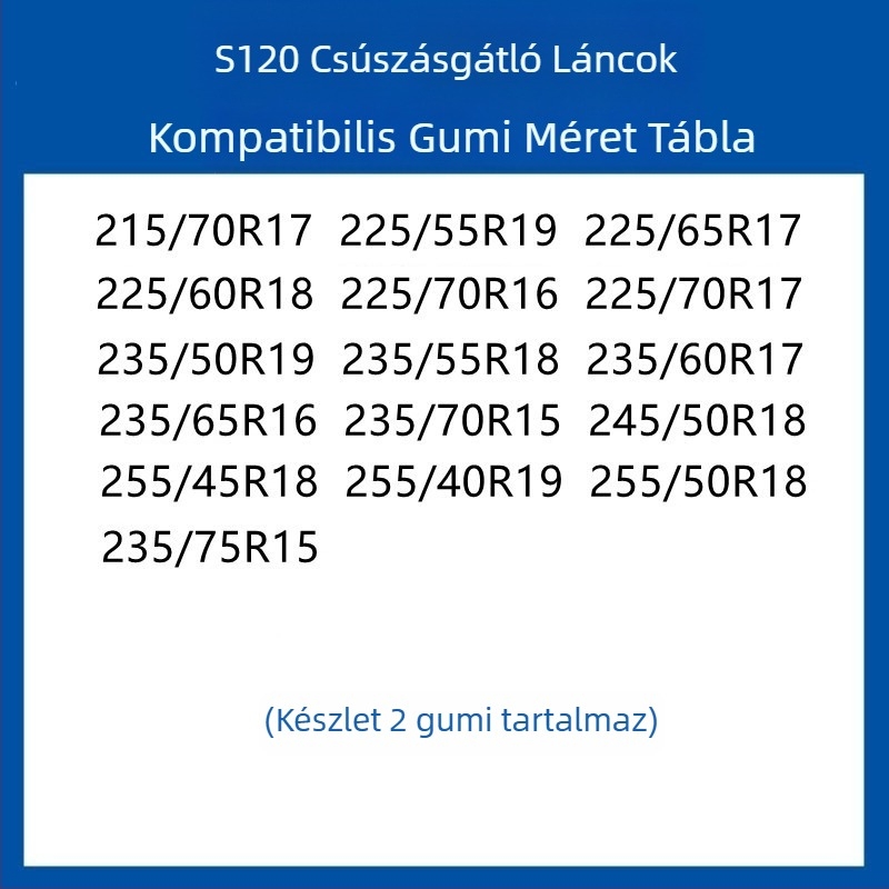 Gumi csúszásgátló kerékcsík autókhoz, SUV-khez és kisbuszokhoz — univerzális, körülbelül 4 kg, telepítés támogatott, illeszkedik 205/55R16, 235/55R18, 225/65R17 méretekhez