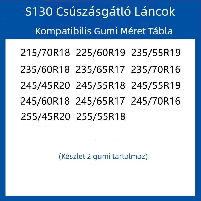 Gumi csúszásgátló kerékcsík autókhoz, SUV-khez és kisbuszokhoz — univerzális, körülbelül 4 kg, telepítés támogatott, illeszkedik 205/55R16, 235/55R18, 225/65R17 méretekhez