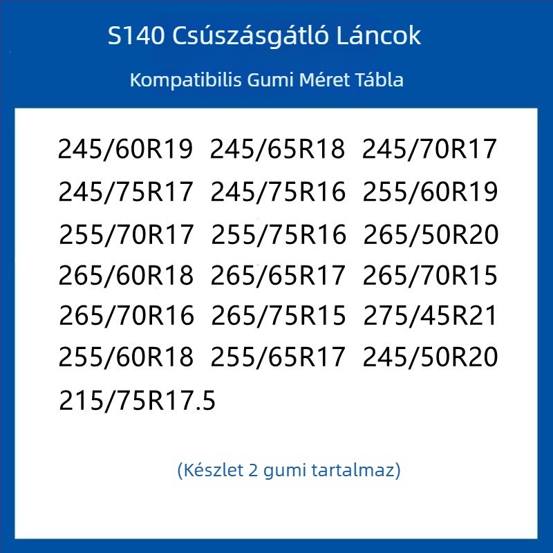 Gumi csúszásgátló kerékcsík autókhoz, SUV-khez és kisbuszokhoz — univerzális, körülbelül 4 kg, telepítés támogatott, illeszkedik 205/55R16, 235/55R18, 225/65R17 méretekhez