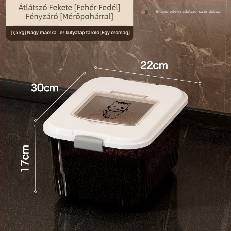 12 kg kapacitású, élelmiszer-minőségű, nedvességálló, hermetikus tároló liszt, rizs, gabonák és macska- vagy kutyaeledel számára