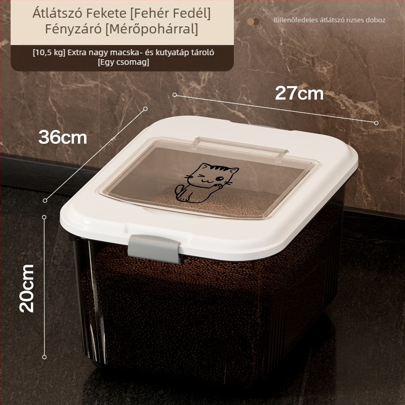 12 kg kapacitású, élelmiszer-minőségű, nedvességálló, hermetikus tároló liszt, rizs, gabonák és macska- vagy kutyaeledel számára