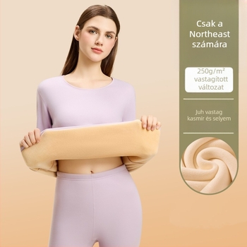 Női báránygyapjú termál alsónemű garnitúra velúr bélés, kerek nyakú, hosszú ujjú felső és nadrág, 251–300 g/m2 vastagság, téli meleg