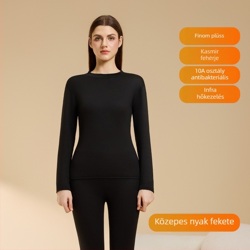 Női báránygyapjú termál alsónemű garnitúra velúr bélés, kerek nyakú, hosszú ujjú felső és nadrág, 251–300 g/m2 vastagság, téli meleg