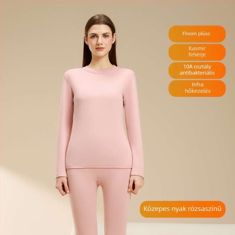 Női báránygyapjú termál alsónemű garnitúra velúr bélés, kerek nyakú, hosszú ujjú felső és nadrág, 251–300 g/m2 vastagság, téli meleg