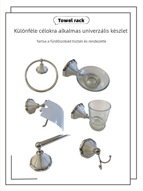 Ruichi Bathroom Cinkötvözet törölközőtartó készlet, krómozott felülettel, hat darabos, modern stílus
