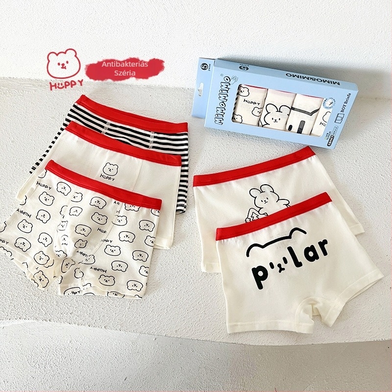 Gyerekeknek szóló pamut boxeralsó, 95% pamut / 5% spandex, A osztályú biztonság, fiúknak 3–8 év (100–140 cm), 3D varrat nélküli, dobozos csomagolás
