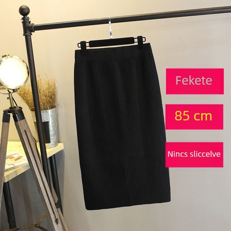 Plusz méretű vastag kötött gyapjú hosszú szoknya, magas derekú, egyenes szabású, tavasz–ősz