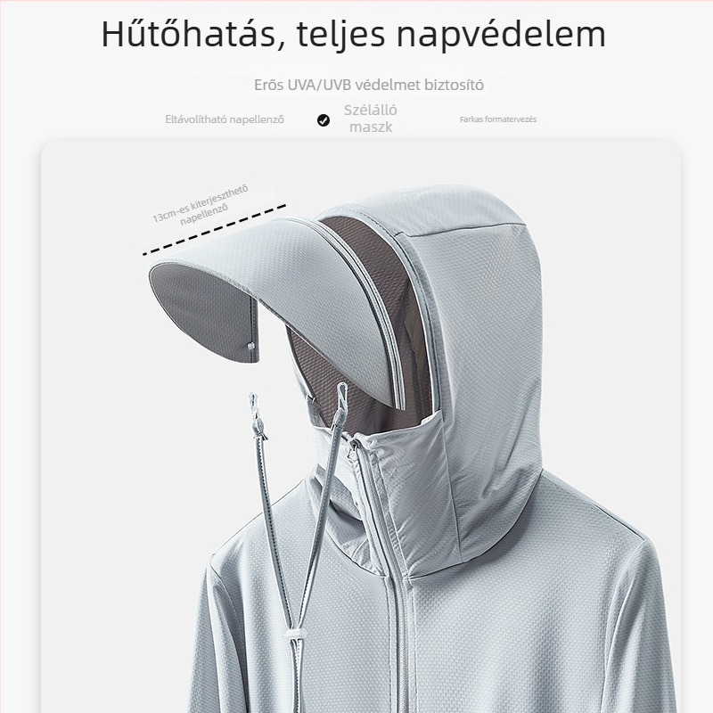 Uniszex nyári kapucnis szélkabát UPF50+ UV védelemmel, ultra könnyű, lélegző, gyorsan száradó