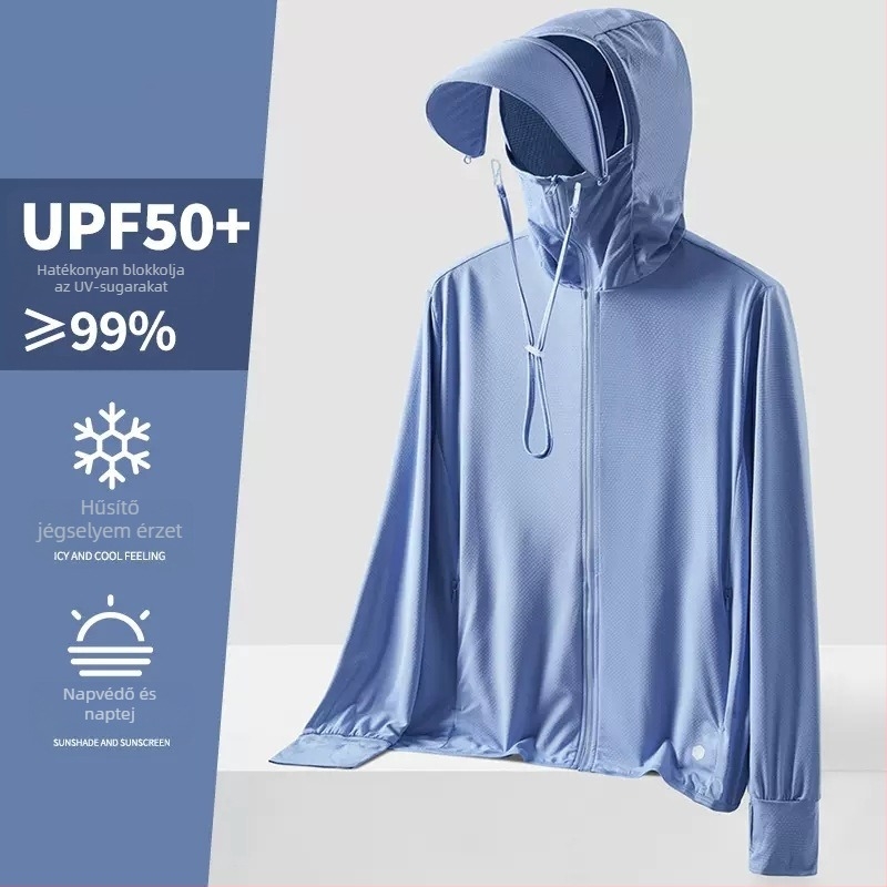 Uniszex nyári kapucnis szélkabát UPF50+ UV védelemmel, ultra könnyű, lélegző, gyorsan száradó