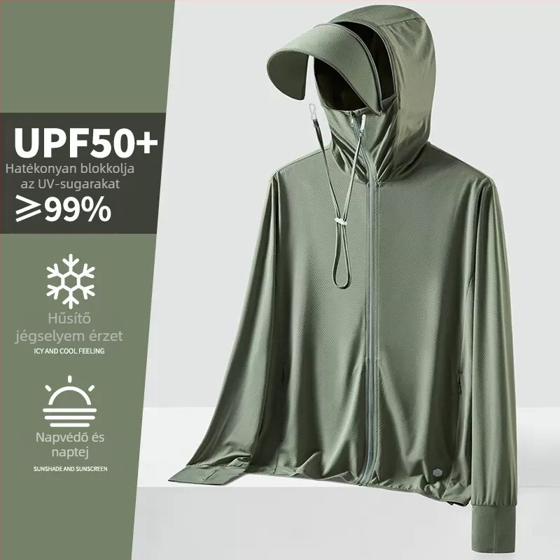 Uniszex nyári kapucnis szélkabát UPF50+ UV védelemmel, ultra könnyű, lélegző, gyorsan száradó