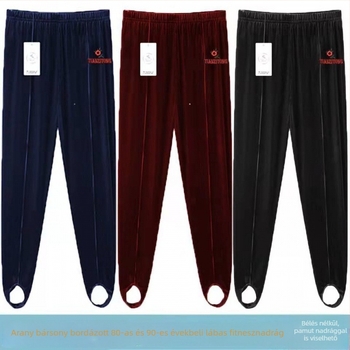 Női magas derékú, laza szabású melegítő leggings fleece béléssel, retro stílus, fekete