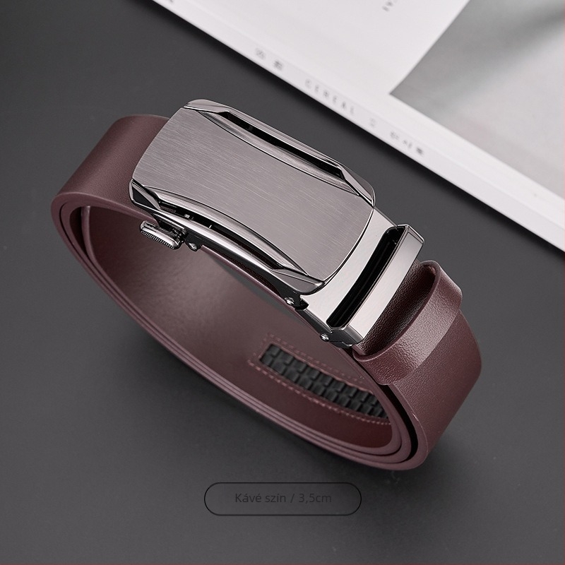 GELING Valódi bőröv, első réteg marhabőrből, automata csattal, növényi tanninolással kezelt bőr, egyrétegű dizájn