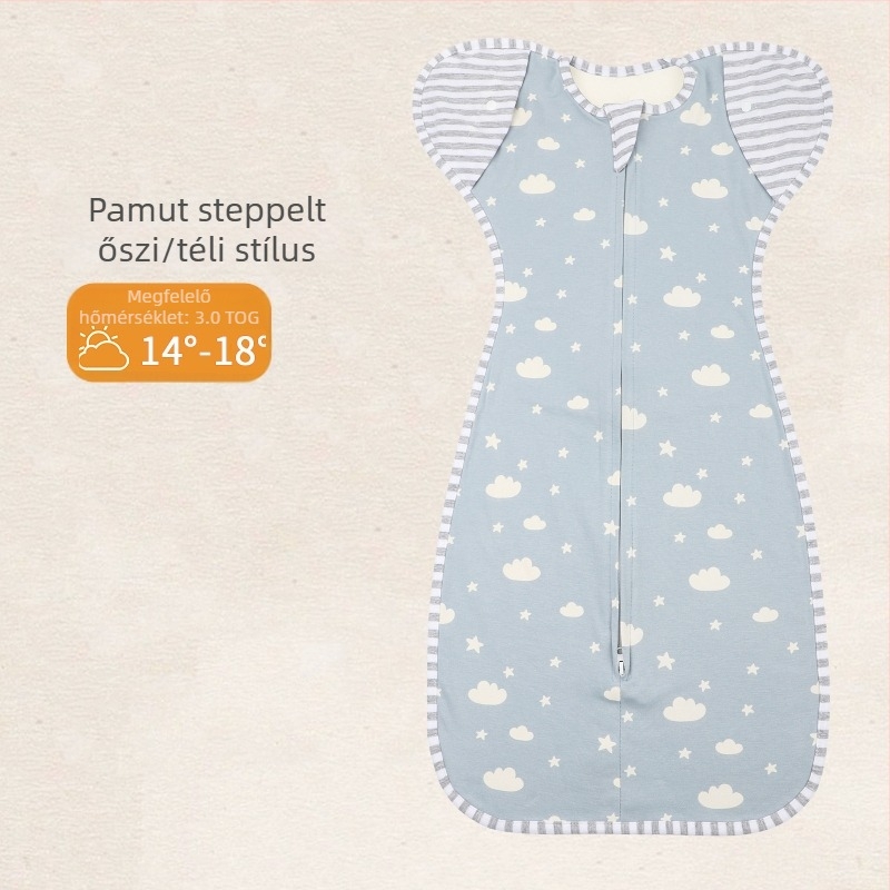 Pamut baba alvózsák cocoon formájú, levehető ujjakkal, vastag bélésű, 75 cm, újszülötteknek, minden szezonra