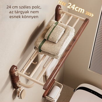 Diófa fürdőszobai törölközőtartó – integrált függő polc, spray műanyag felület, modern minimalist stílus, hat darabból álló készlet, modell YSTZ0307-1