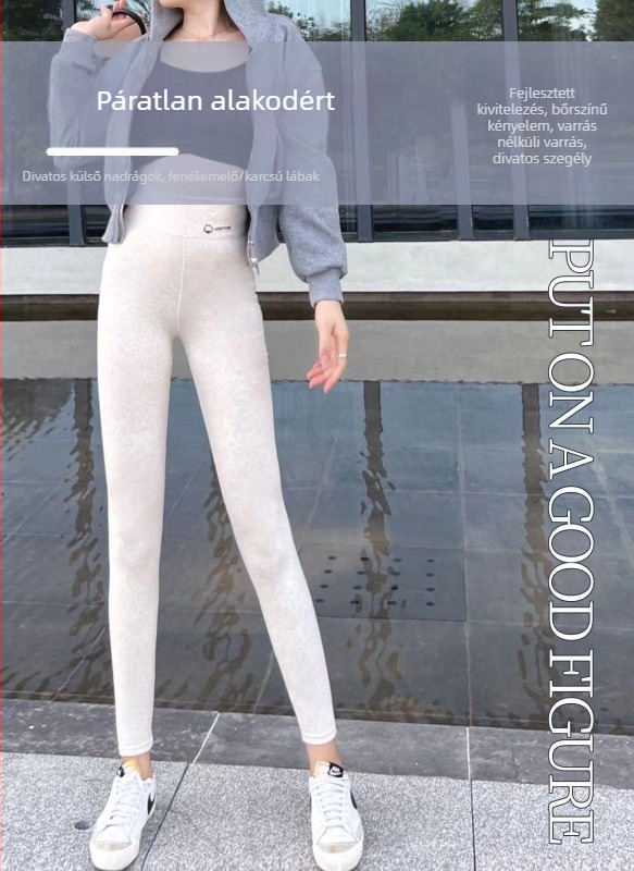 Női pamut-elasztán cropped leggings, magas derekú, fleece-béléssel, karcsú fazon, ősz-tavaszra