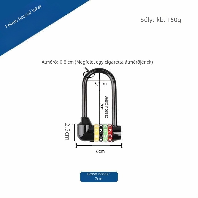 Kiterjesztett kombinációs zár szekrényekhez — cinkötvözet test, vas kampó, hosszú kampó