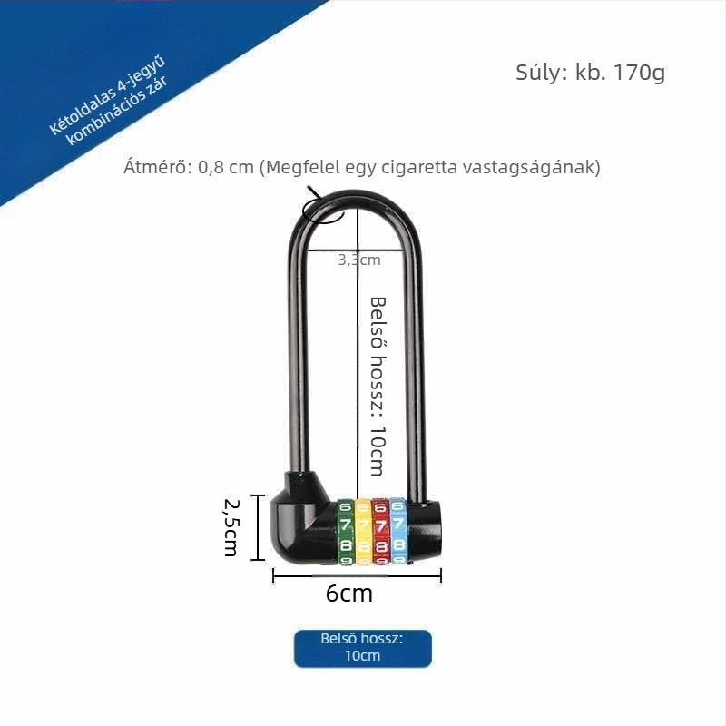 Kiterjesztett kombinációs zár szekrényekhez — cinkötvözet test, vas kampó, hosszú kampó
