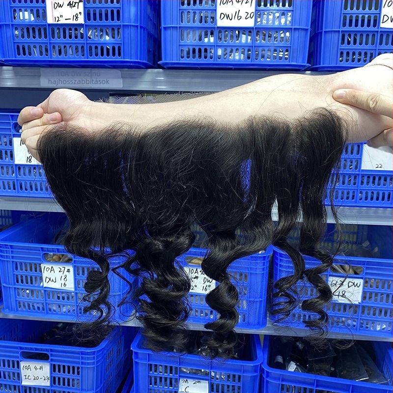 Valódi emberi hajból készült paróka Swiss átlátszó lace closure-rel, kézzel varrt, volumen, festhető és göndöríthető, eredet Shandong