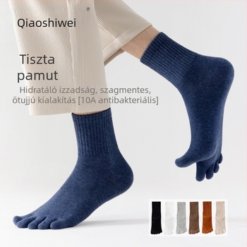 Férfi antibakteriális pamut zokni ötujjas dizájnnal, középmagas, izzadtságot felszívó és szagtalanító hatású, összetétel: 95% pamut, 3% nylon, 2% spandex