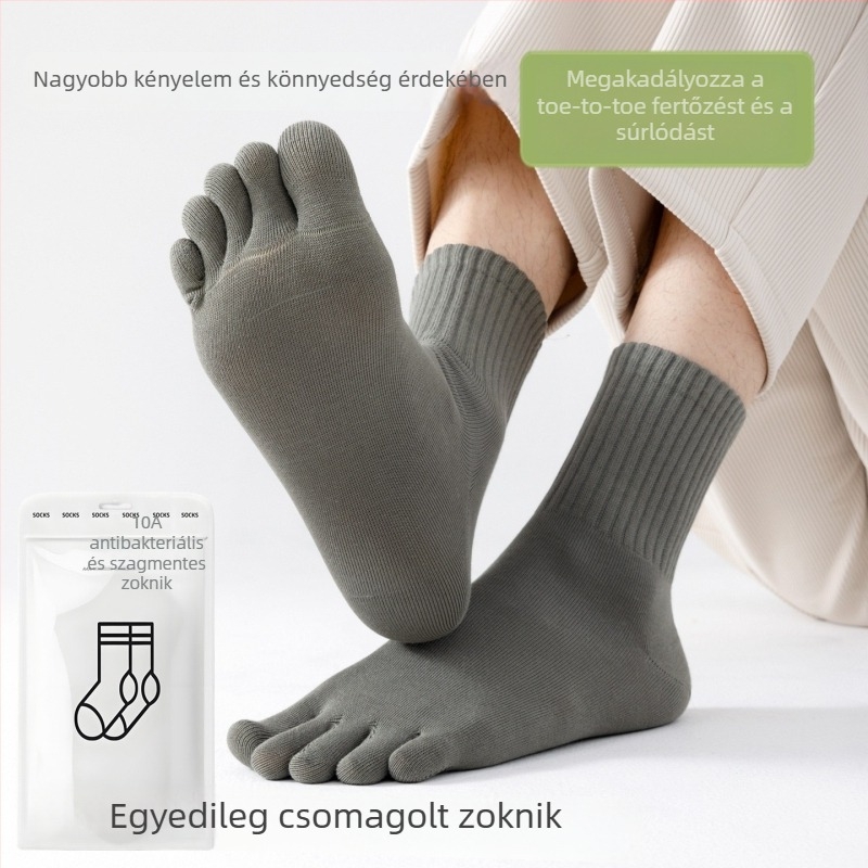Férfi antibakteriális pamut zokni ötujjas dizájnnal, középmagas, izzadtságot felszívó és szagtalanító hatású, összetétel: 95% pamut, 3% nylon, 2% spandex