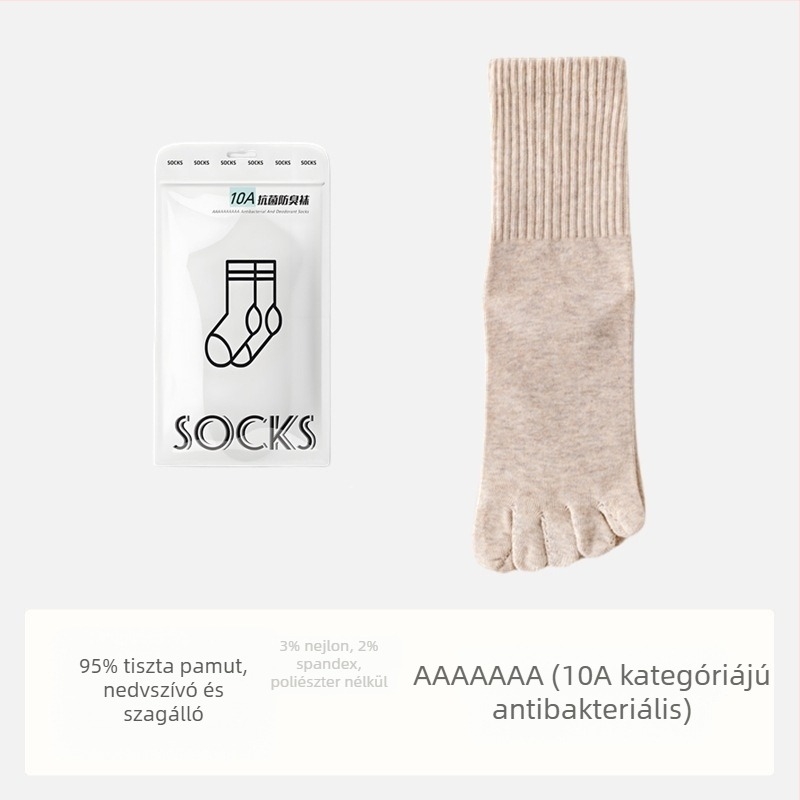 Férfi antibakteriális pamut zokni ötujjas dizájnnal, középmagas, izzadtságot felszívó és szagtalanító hatású, összetétel: 95% pamut, 3% nylon, 2% spandex