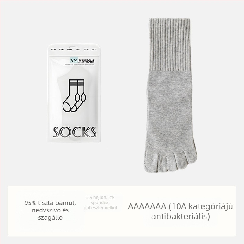 Férfi antibakteriális pamut zokni ötujjas dizájnnal, középmagas, izzadtságot felszívó és szagtalanító hatású, összetétel: 95% pamut, 3% nylon, 2% spandex