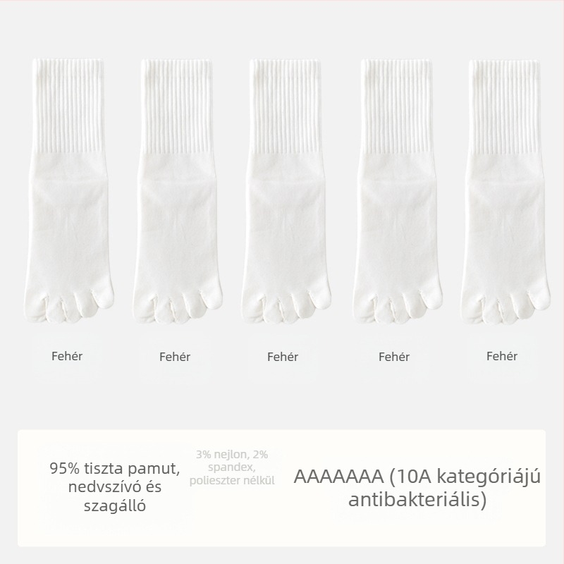 Férfi antibakteriális pamut zokni ötujjas dizájnnal, középmagas, izzadtságot felszívó és szagtalanító hatású, összetétel: 95% pamut, 3% nylon, 2% spandex