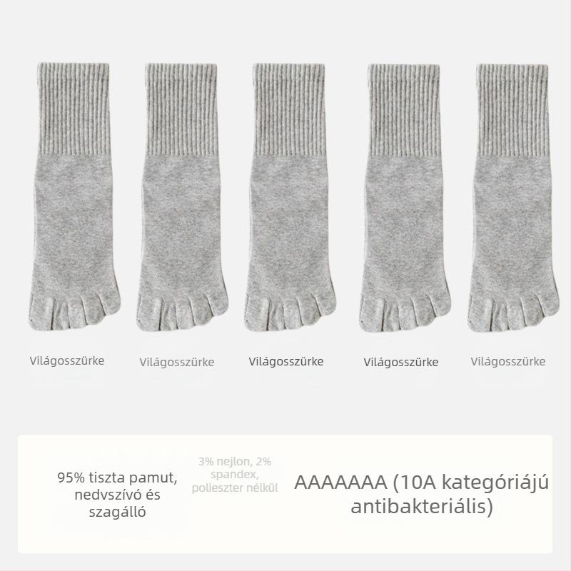Férfi antibakteriális pamut zokni ötujjas dizájnnal, középmagas, izzadtságot felszívó és szagtalanító hatású, összetétel: 95% pamut, 3% nylon, 2% spandex