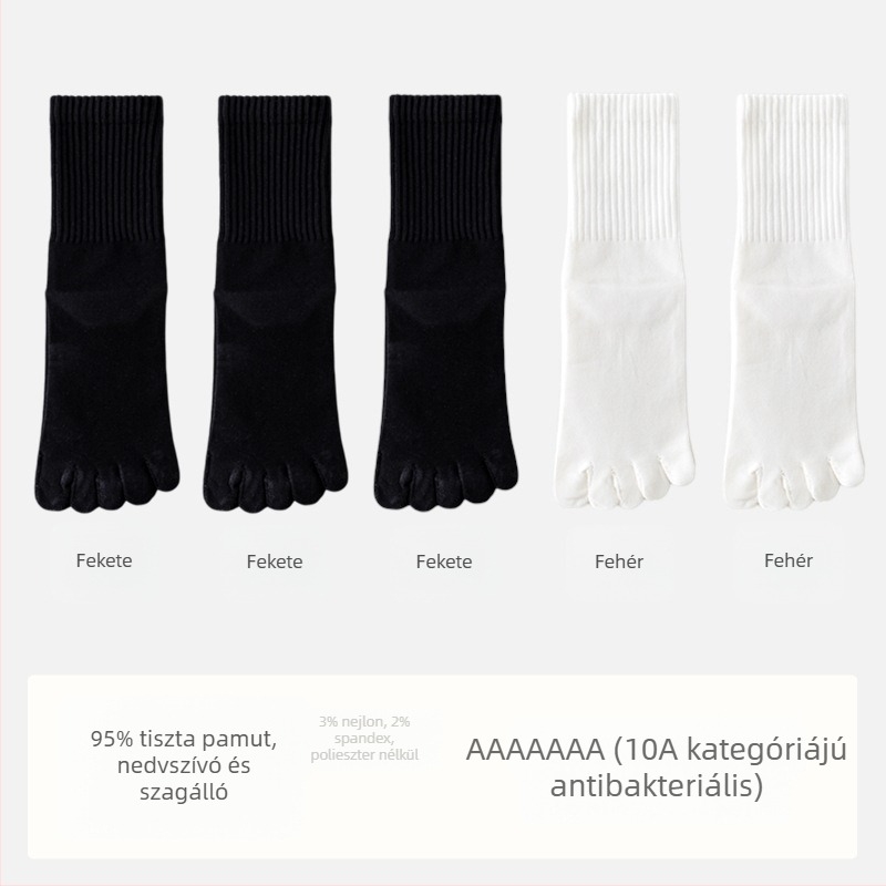 Férfi antibakteriális pamut zokni ötujjas dizájnnal, középmagas, izzadtságot felszívó és szagtalanító hatású, összetétel: 95% pamut, 3% nylon, 2% spandex