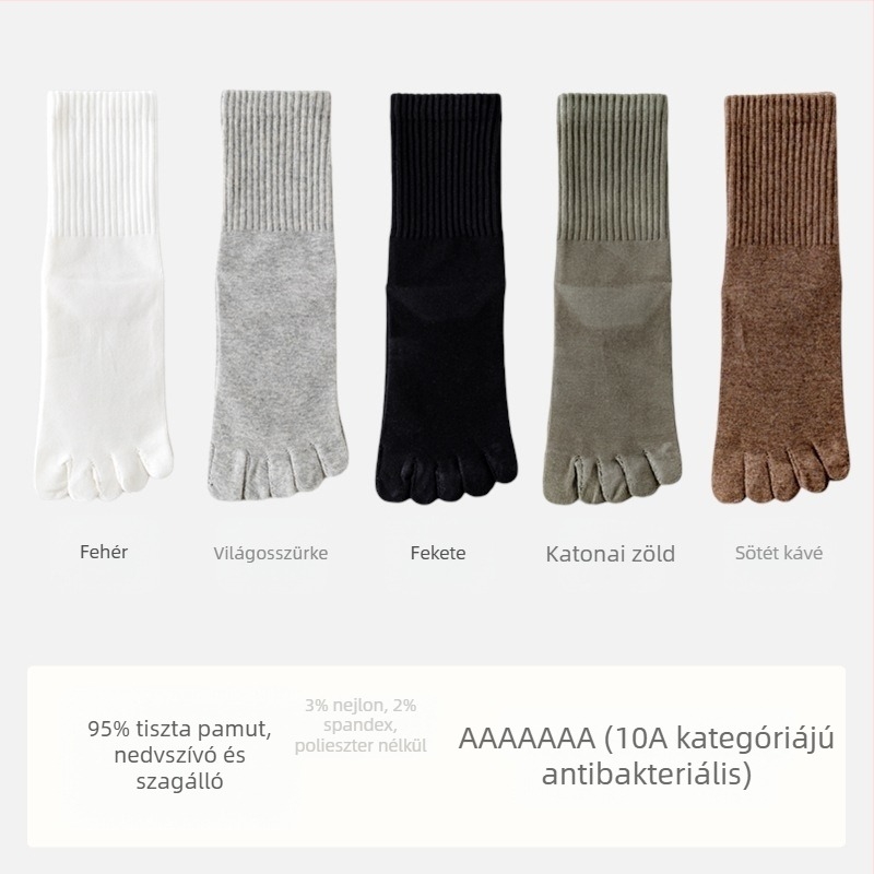 Férfi antibakteriális pamut zokni ötujjas dizájnnal, középmagas, izzadtságot felszívó és szagtalanító hatású, összetétel: 95% pamut, 3% nylon, 2% spandex