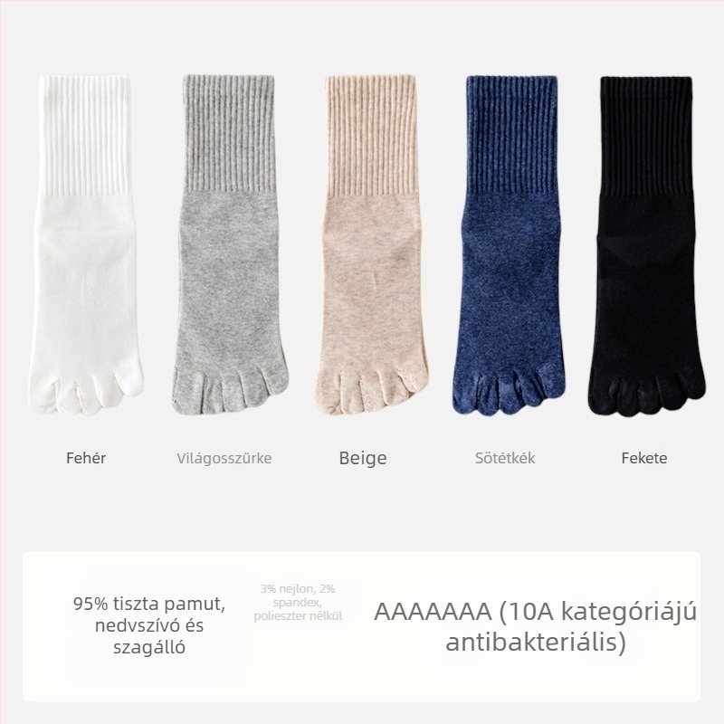 Férfi antibakteriális pamut zokni ötujjas dizájnnal, középmagas, izzadtságot felszívó és szagtalanító hatású, összetétel: 95% pamut, 3% nylon, 2% spandex