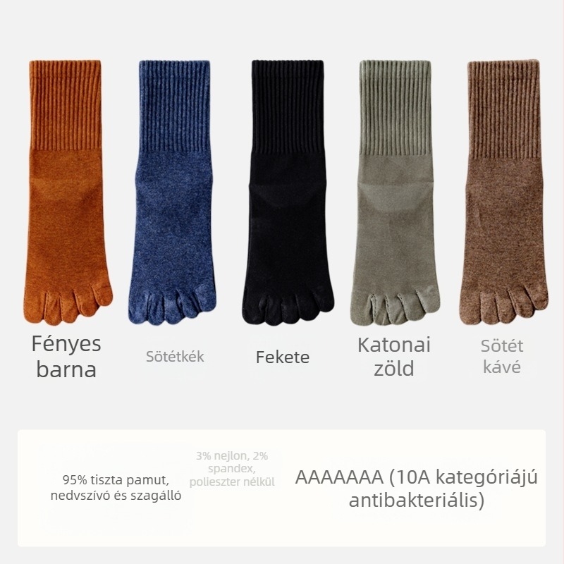Férfi antibakteriális pamut zokni ötujjas dizájnnal, középmagas, izzadtságot felszívó és szagtalanító hatású, összetétel: 95% pamut, 3% nylon, 2% spandex