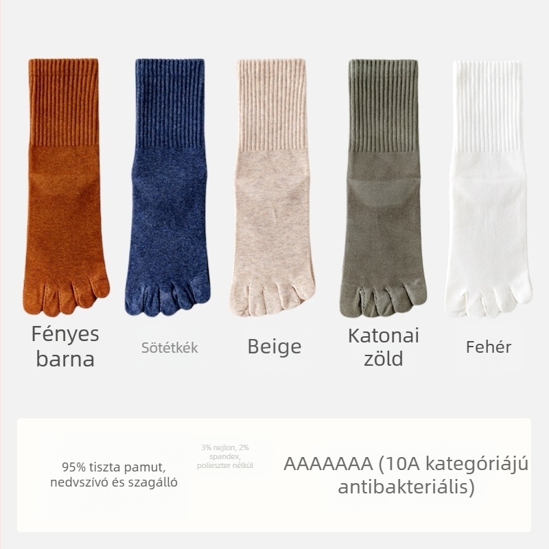Férfi antibakteriális pamut zokni ötujjas dizájnnal, középmagas, izzadtságot felszívó és szagtalanító hatású, összetétel: 95% pamut, 3% nylon, 2% spandex