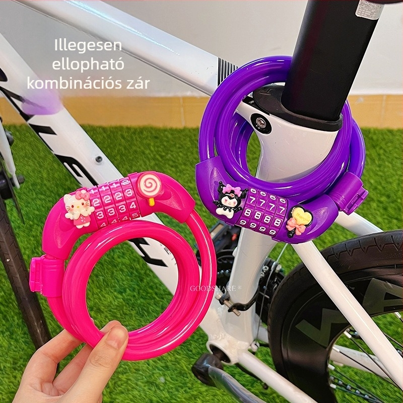 Hegyi kerékpárhoz kódos zár – lopás elleni védelem, aranyos rajzolt dizájn, 2025-ös modell, acélkábel/lánc zár (Termékkód: Tsm+8)