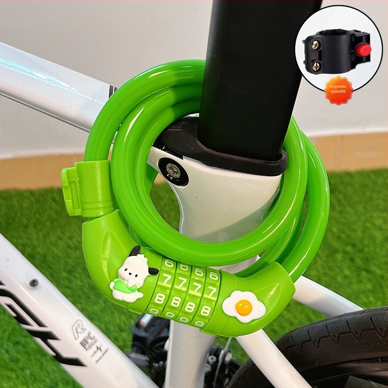 Hegyi kerékpárhoz kódos zár – lopás elleni védelem, aranyos rajzolt dizájn, 2025-ös modell, acélkábel/lánc zár (Termékkód: Tsm+8)